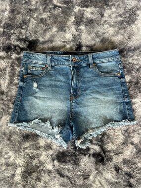Kendall + Kylie Distressed High-Rise Denim Shorts - Blue